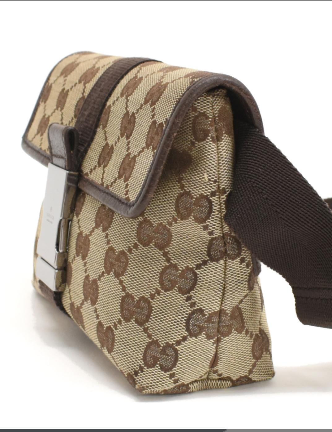 Authentic GUCCI GG Monogram Buckle Belt Bag Dark Brown
