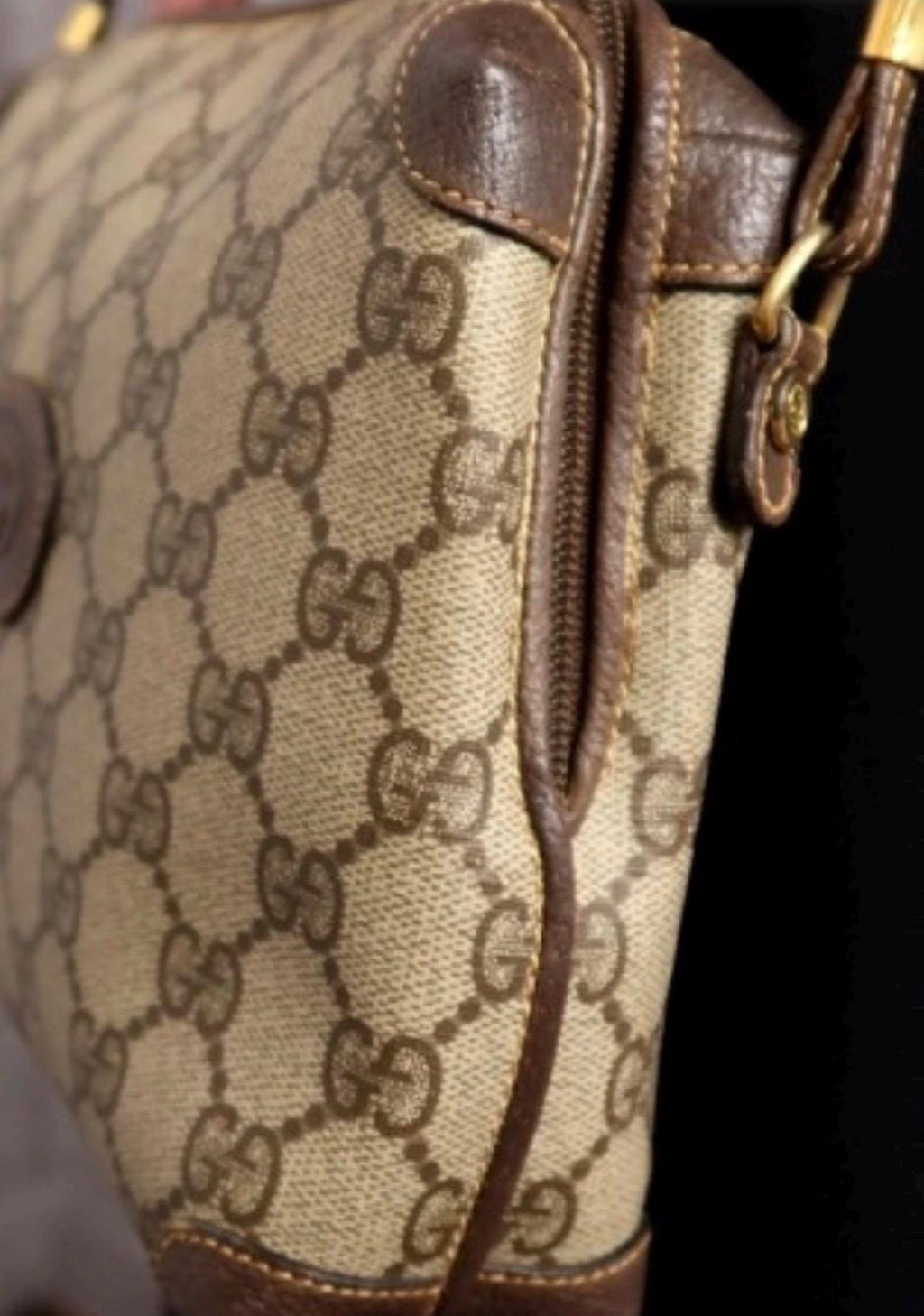 GUCCI Old Gucc GG supreme Calf Leather Shouldee Bag Vintage