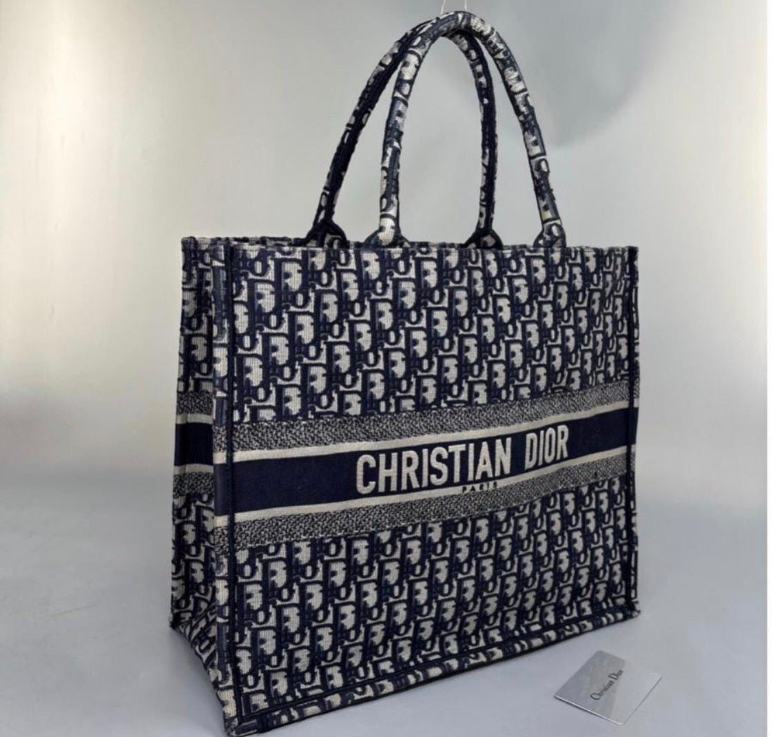 Authentic  Christian Dior Oblique Large Tote Multicolor Tote Bag