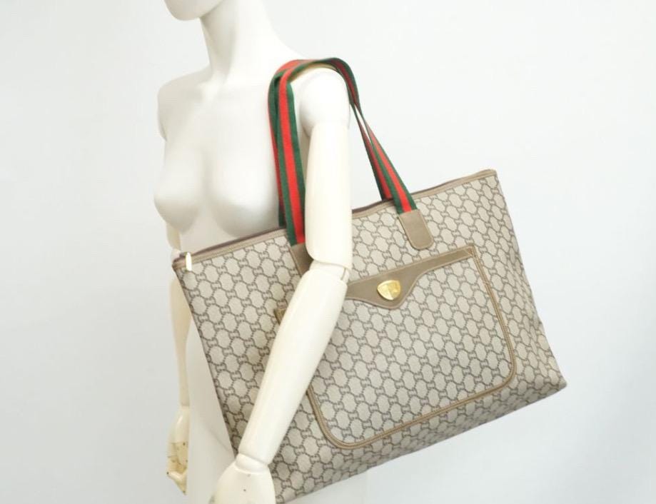 Authentic GUCCI PLUS Vintage Sherry Tote Handbag Vintage