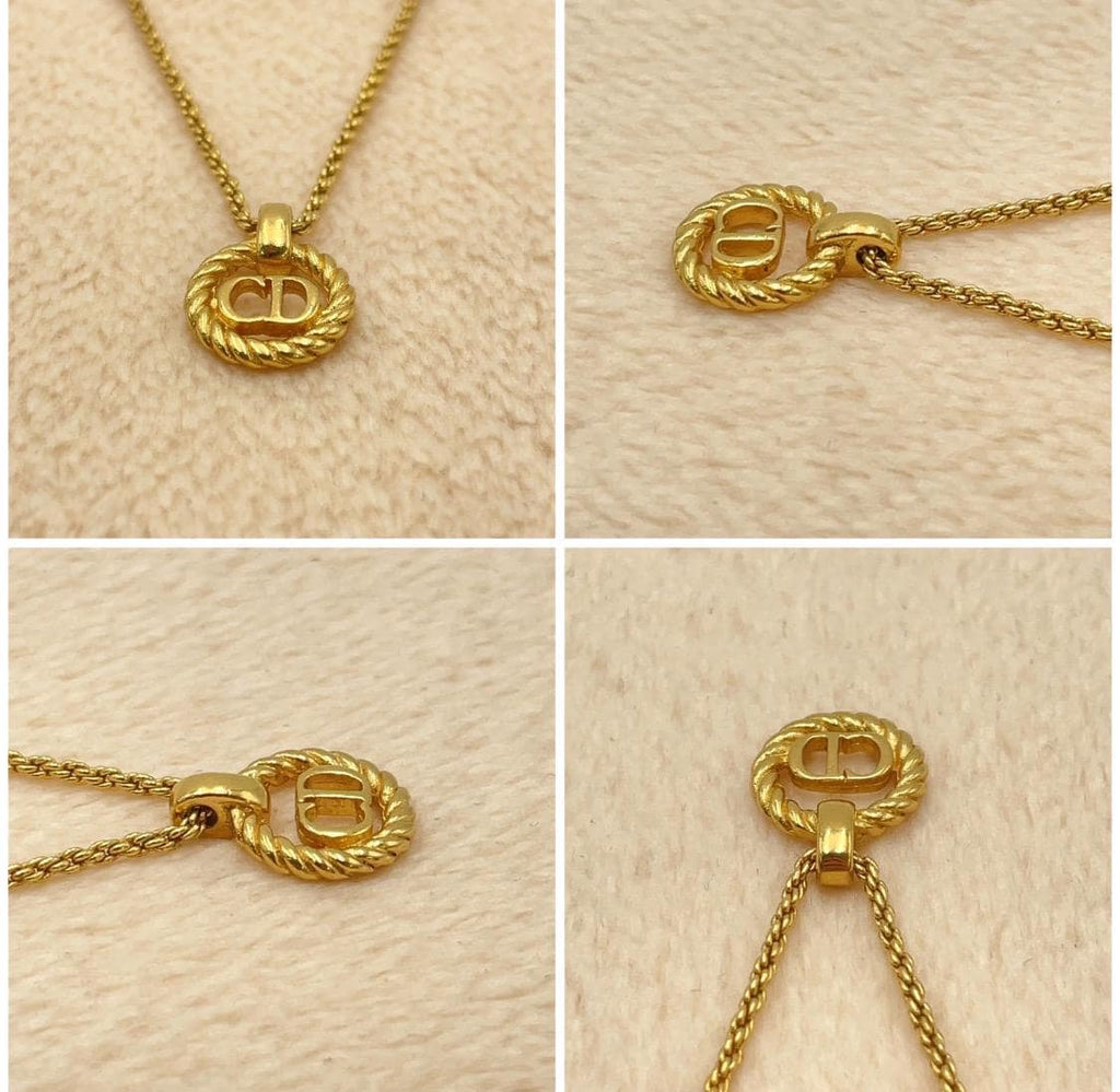 Authentjc Christian Dior Twist Circle CD Necklace  W/Box Vintage