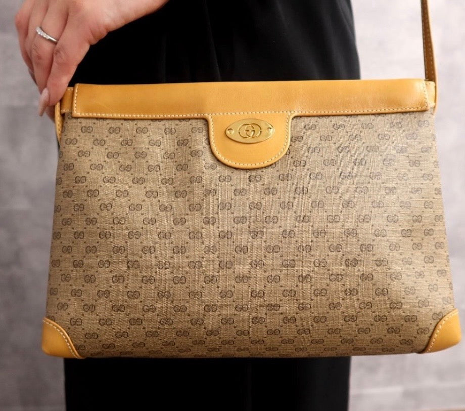 GUCCI Old Gucci Micro GG PVC Calf Leather Shoulder Bag