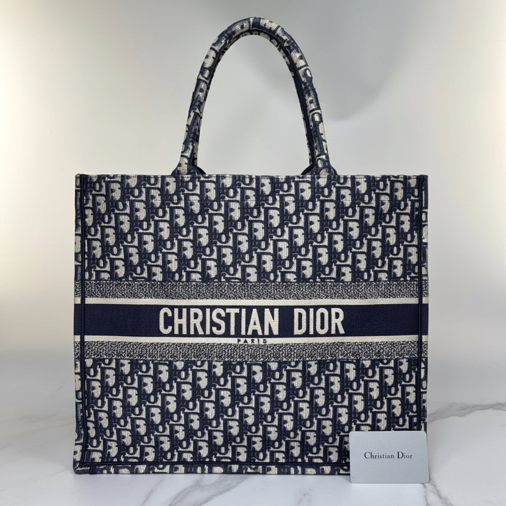 Authentic  Christian Dior Oblique Large Tote Multicolor Tote Bag