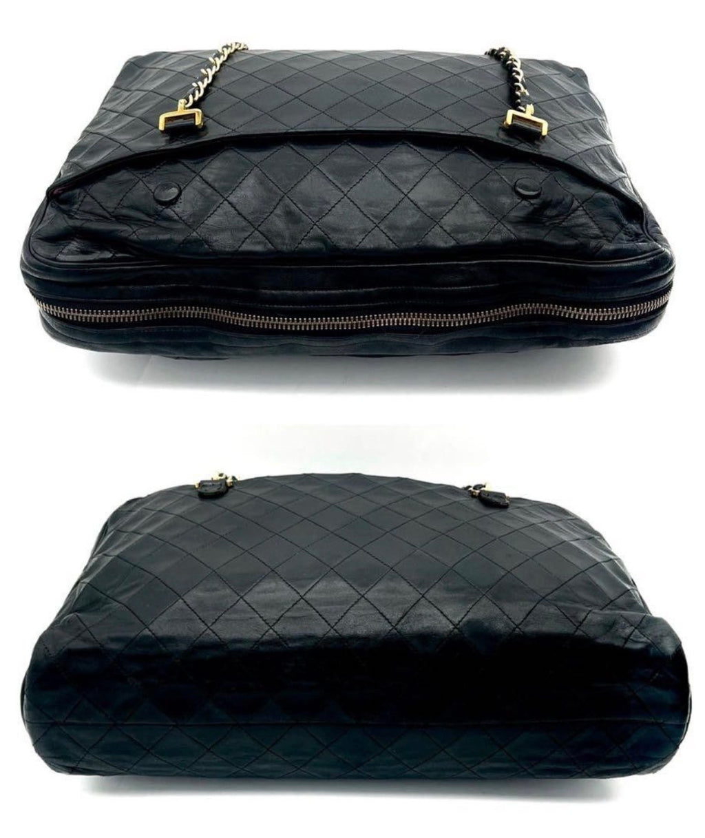 Chanel Matelassé Tote Bag Chain Shoulder Bag Lambskin Black