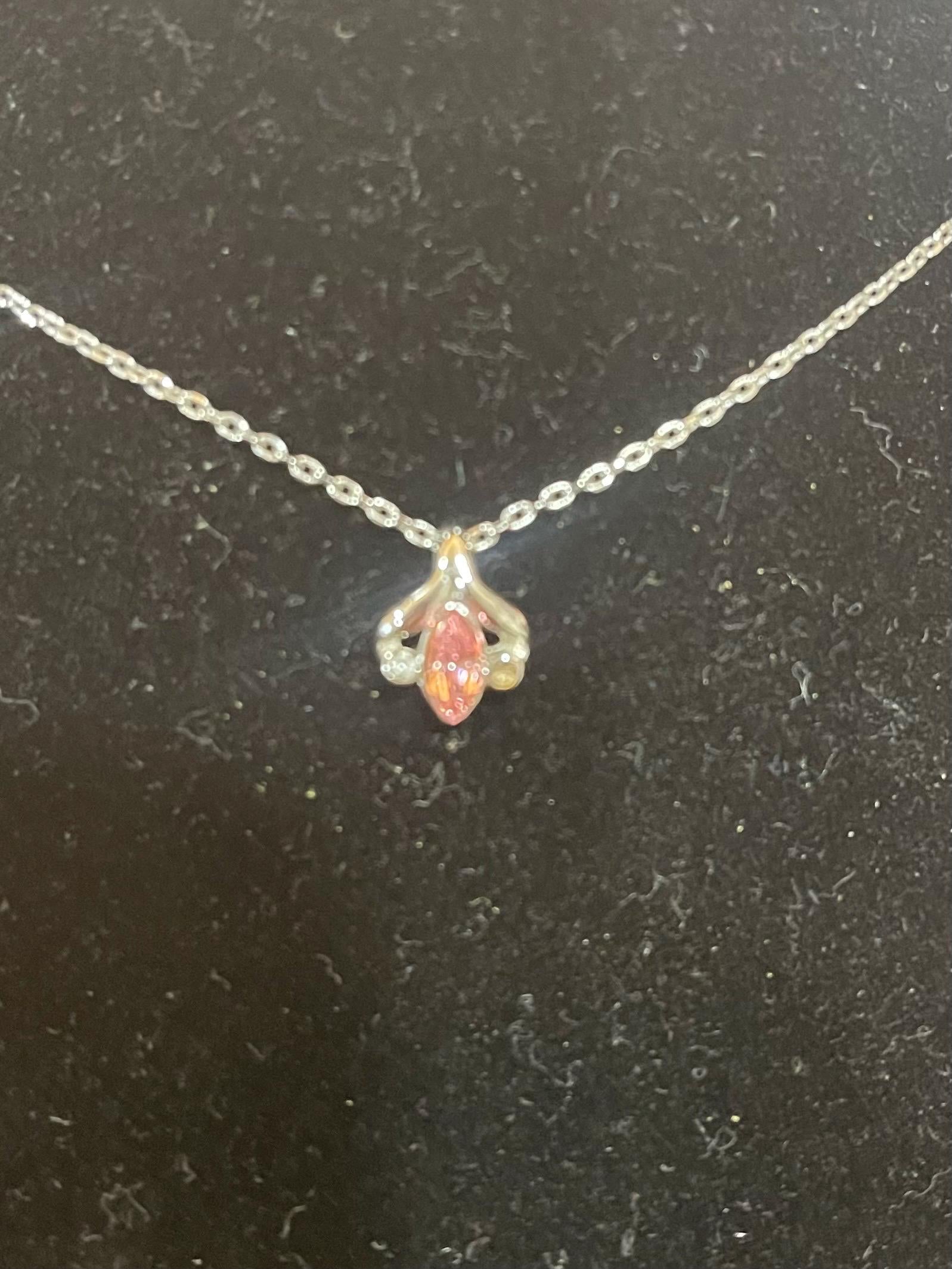 Authentic Silver Courreges Single Pink Stone Necklace Vintage