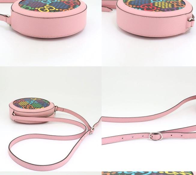 Authentic GUCCI GG Supreme Monogram Psychedelic Round Shoulder Bag Black Multicolor Sugar Pink
