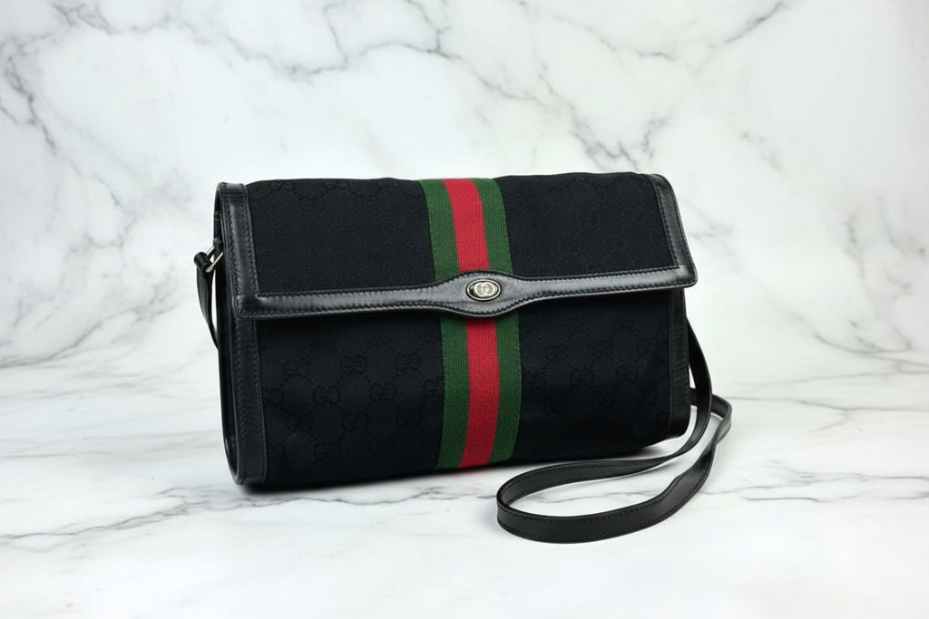 GUCCI Web Sherry Line GG Canvas Shoulder Bag Vintage
