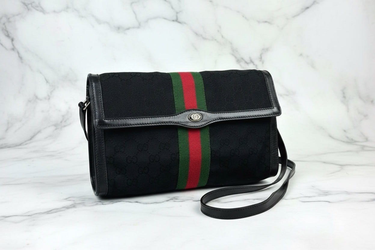 GUCCI Web Sherry Line GG Canvas Shoulder Bag Vintage