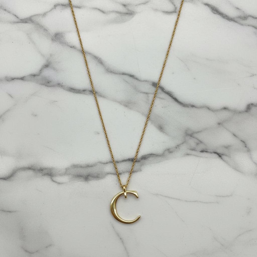 Authentic Christian Dior C Logo Gold Pendant Necklace