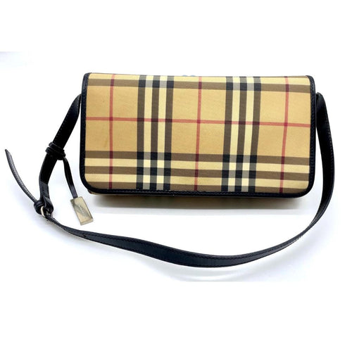 Authentic  BURBERRY Nova Check Pattern PVC Leather Beige One Shoulder Bag
