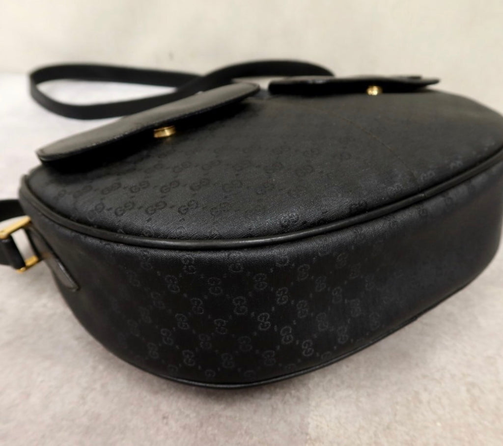 Gucci Vintage Black GG Monogram Canvas Leather Crescent Shoulder Bag