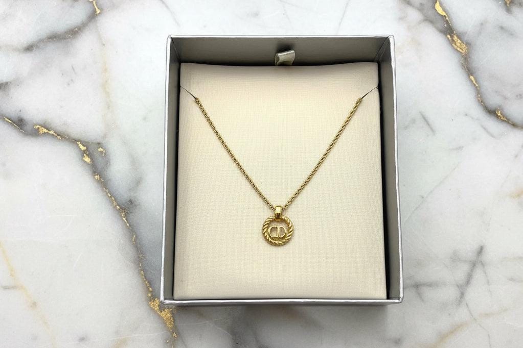 Authentjc Christian Dior Twist Circle CD Necklace  W/Box Vintage