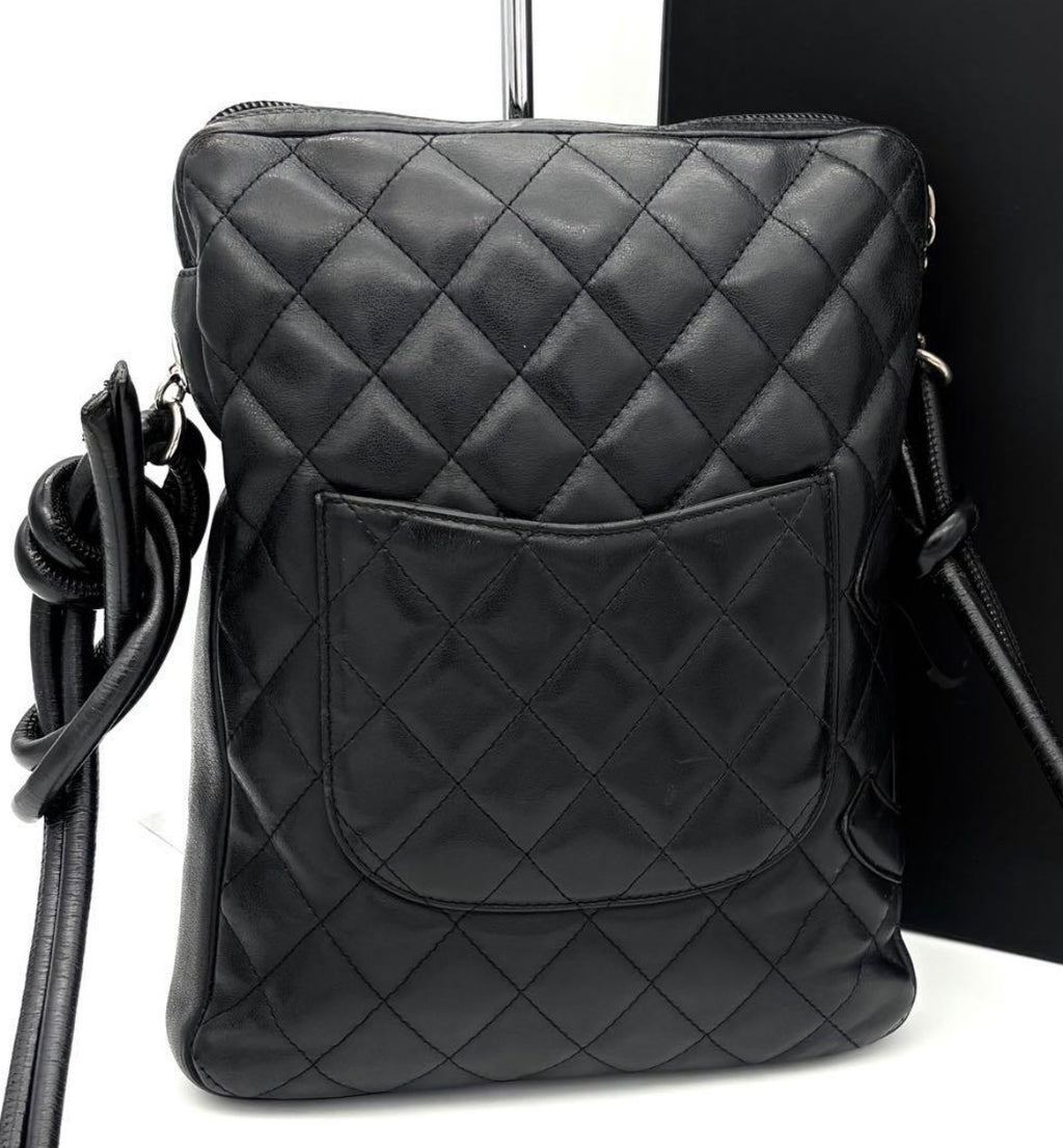 ChANEL alfskin Quilted Medium Cambon Messenger Black Bag
