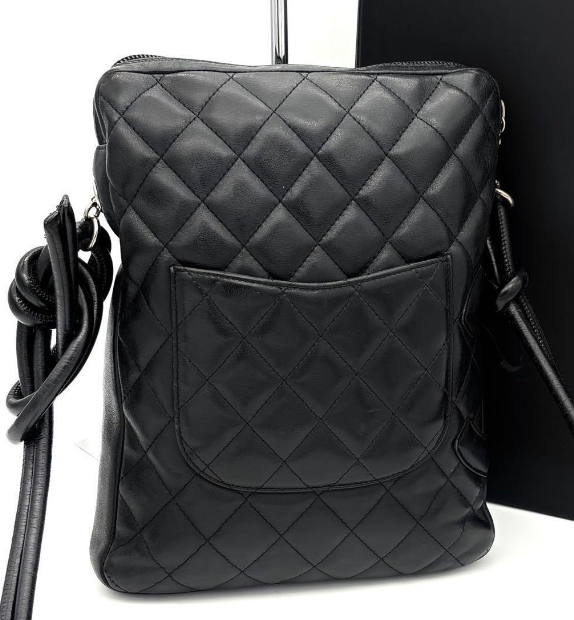 ChANEL alfskin Quilted Medium Cambon Messenger Black Bag