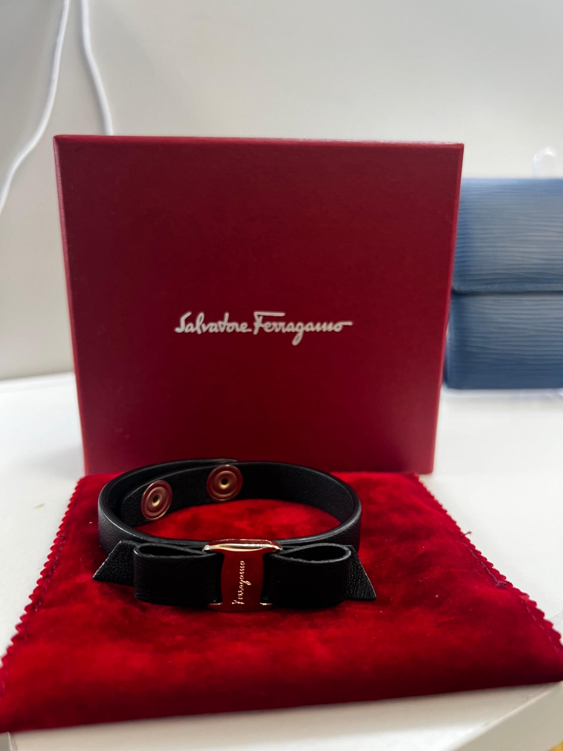 Vintage Ferragamo Vara Ribbon Leather Bracelet - Black, Authentic