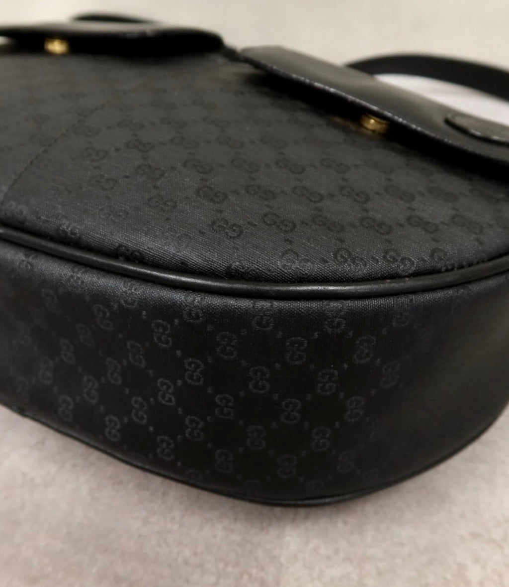 Gucci Vintage Black GG Monogram Canvas Leather Crescent Shoulder Bag