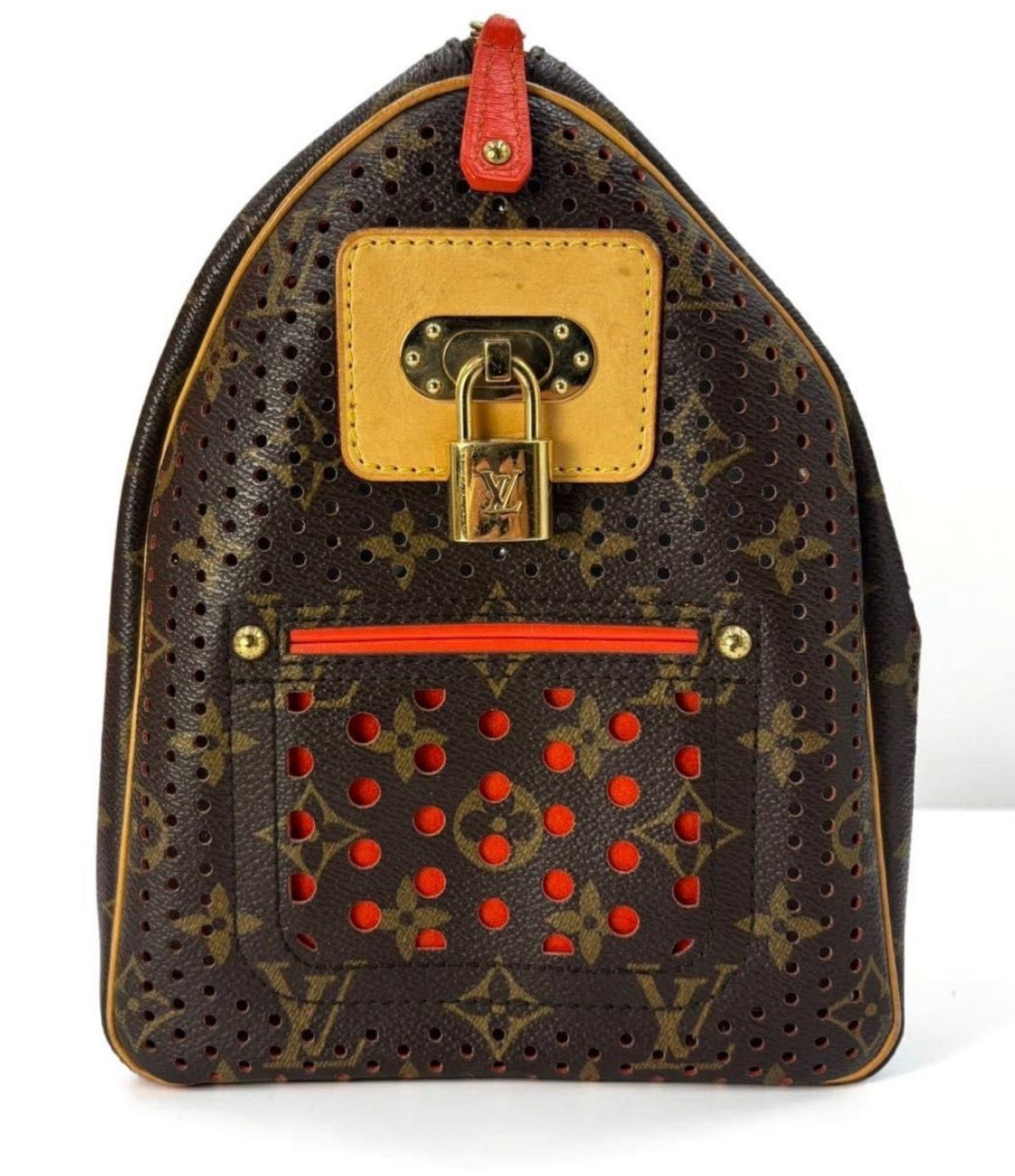 Authentic LOUIS VUITTON Monogram Perforated Speedy 30 Fuchsi Handbag