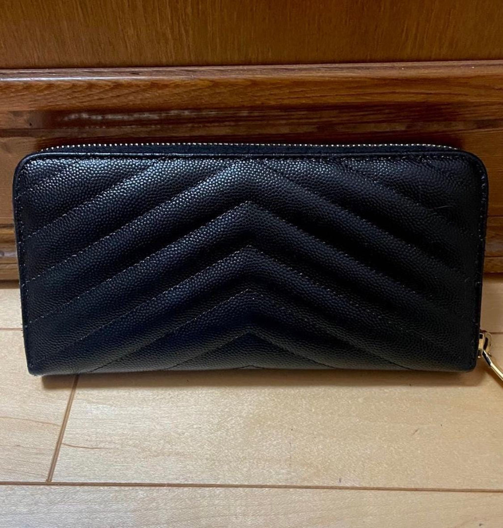 Authentic Saint Laurent Monogram Matelassé Black Long Wallet
