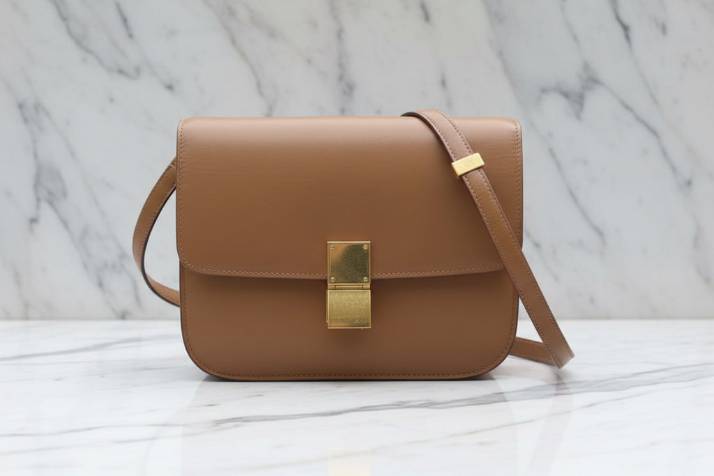 CELINE Smooth Calfskin Small Classic Box Flap Bag Authentic