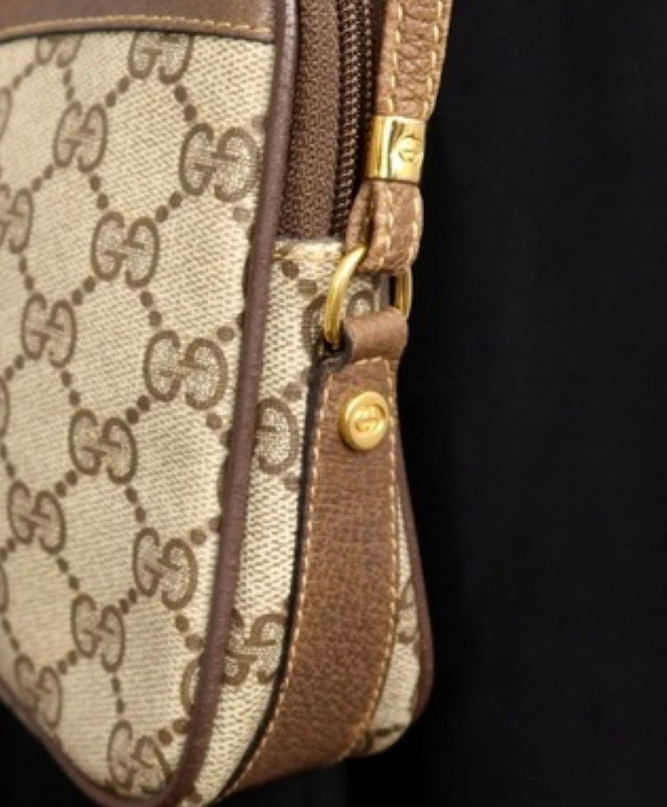 GUCCI Old Gucci GG  Supreme PVC Calf Leather Shoulder Bag Vintage Brown