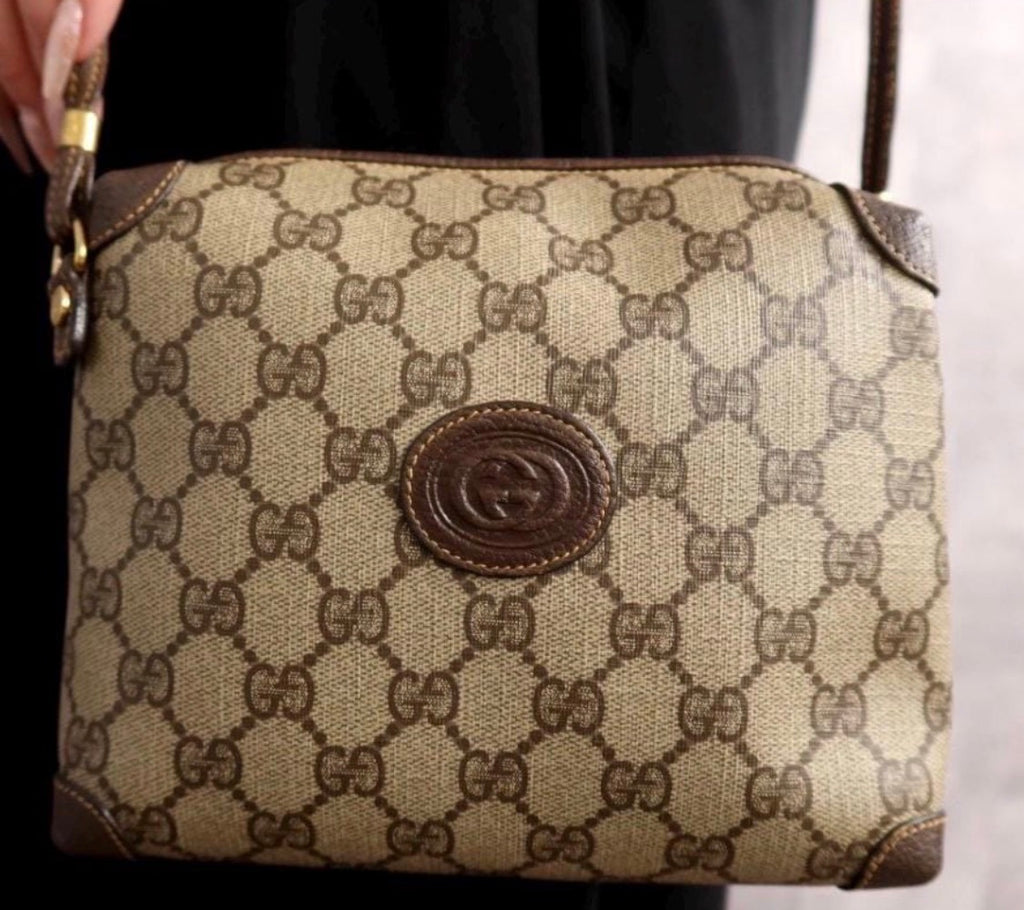 GUCCI Old Gucc GG supreme Calf Leather Shouldee Bag Vintage