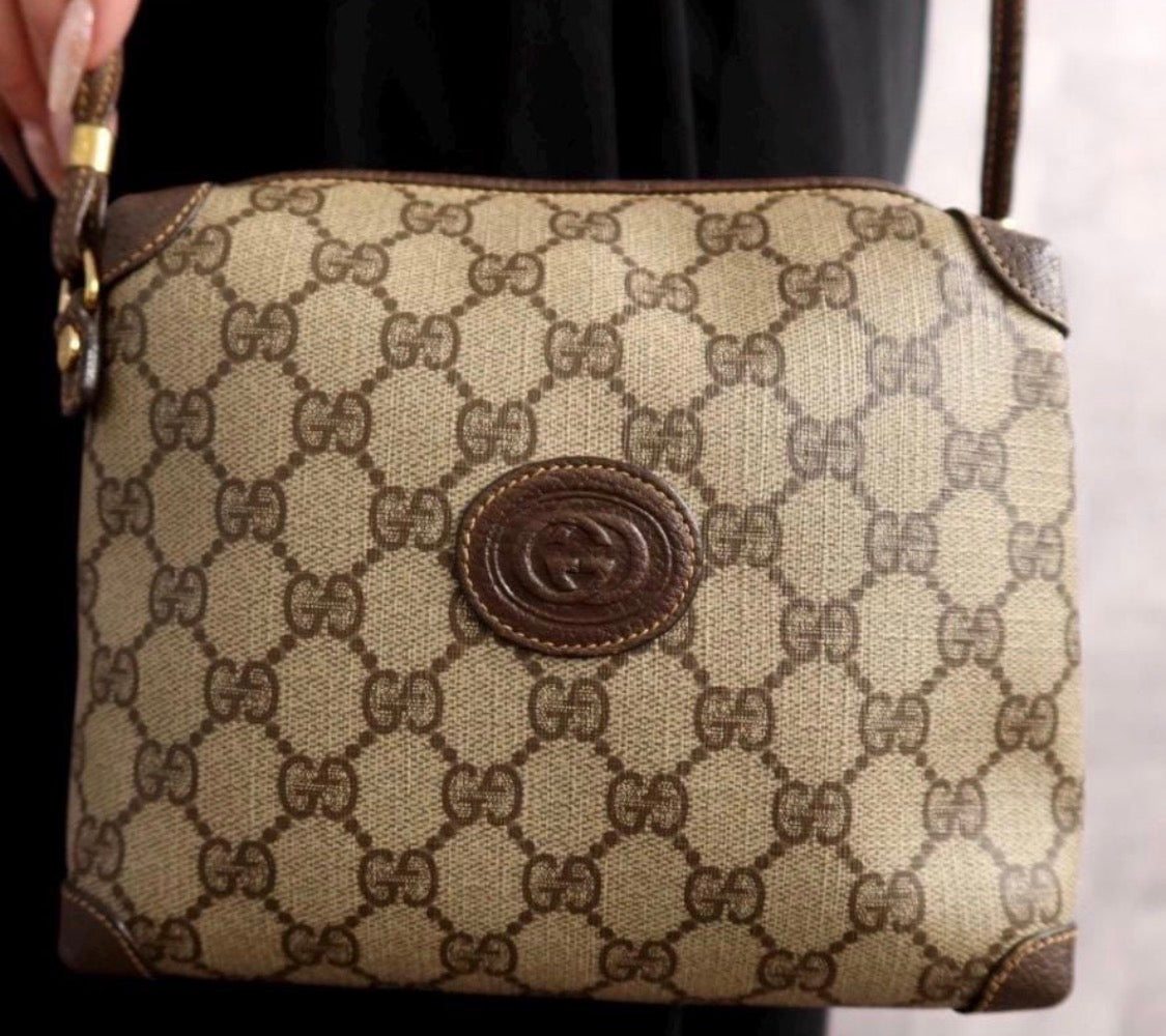 GUCCI Old Gucc GG supreme Calf Leather Shouldee Bag Vintage