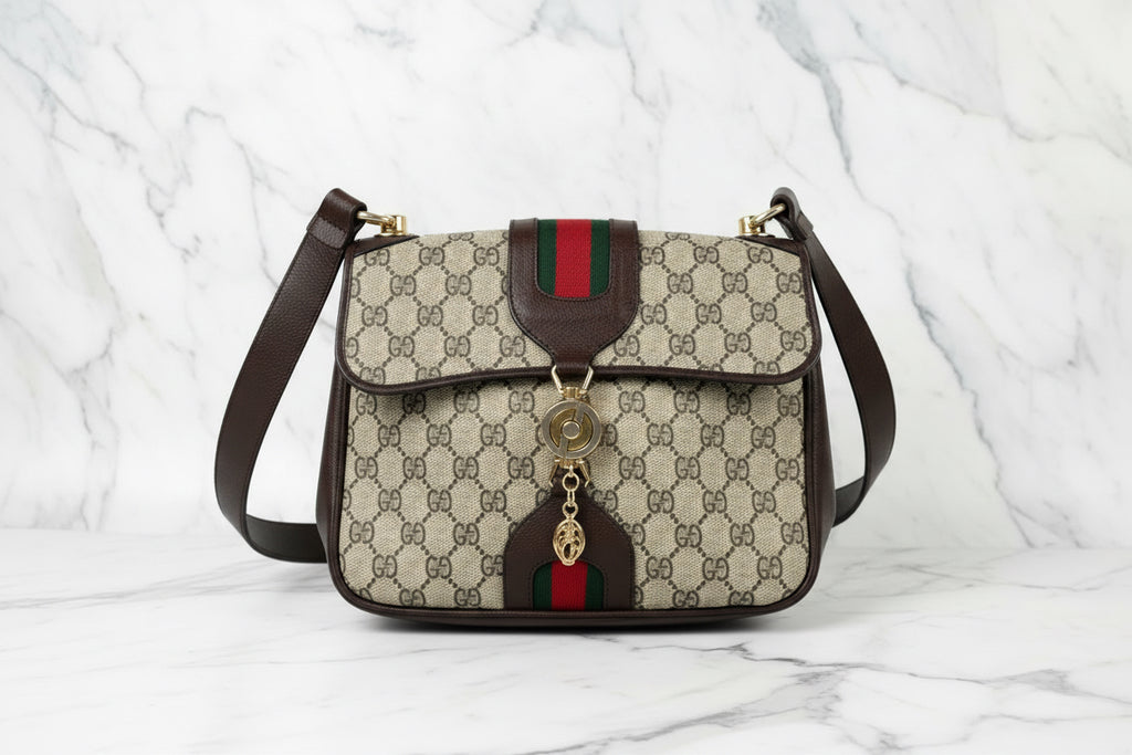 GUCCI Vintage Brown Monogram Canvas Flap Shoulder Bag