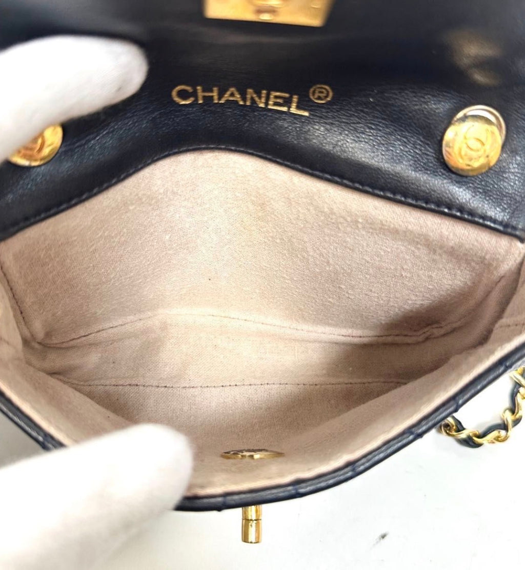 Chanel Quilted Extra Mini  Classic Flap Lambskin Shoulder bag Vintage