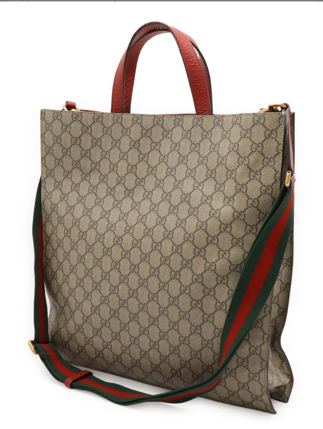 Authentic GUCCI Soft GG Supreme Monogram Web Bosco Patch Vertical Tote Beige