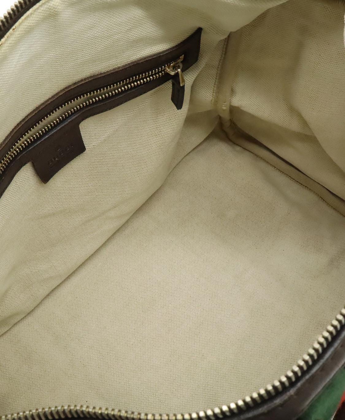 Authentic GUCCI Monogram Selleria Calfskin Vintage Web Medium Boston Beige Ebony Cocoa Shoulder bag