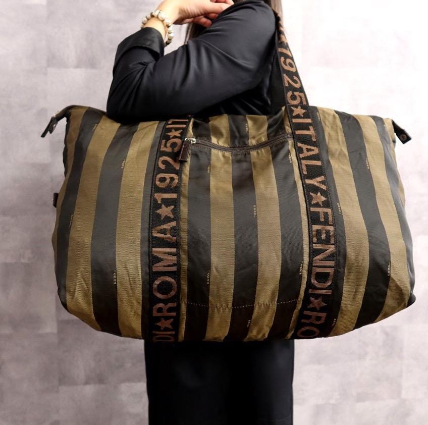 Authentic Vintage  FENDI  Roma 1925 Pequin striped canvas travel duffle bag