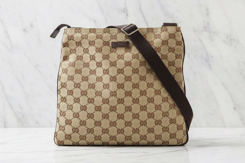 Authentic Gucci  GG Nylon Canvas Shoulder Bag/ Messenger Bag