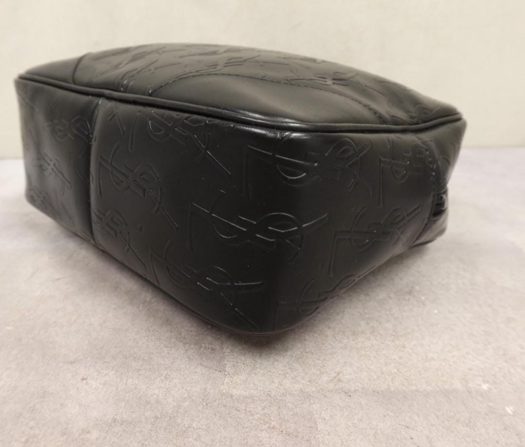Authentic Yves Saint Laurent Vintage Black PVC Leather Handbag Bag With YSL Charm
