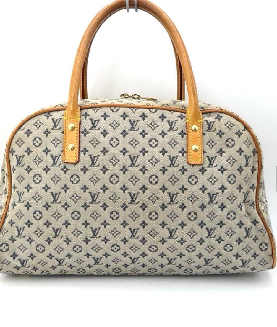 Authentic LOUIS VUITTON Monogram Mini Marie Handbag/Boston Bag, Canvas/Blue Leather Vintage