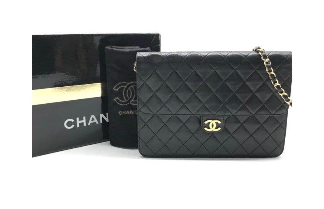 Authentic Chanel Coco Mark Matelassé Lambskin Chain Shoulder Bag, Black Vintage  With Authentication Excellenr Condition
