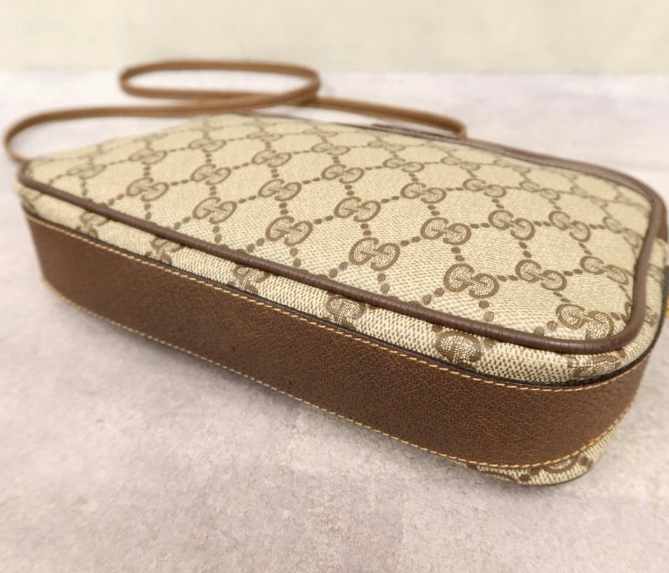 GUCCI Old Gucci GG  Supreme PVC Calf Leather Shoulder Bag Vintage Brown