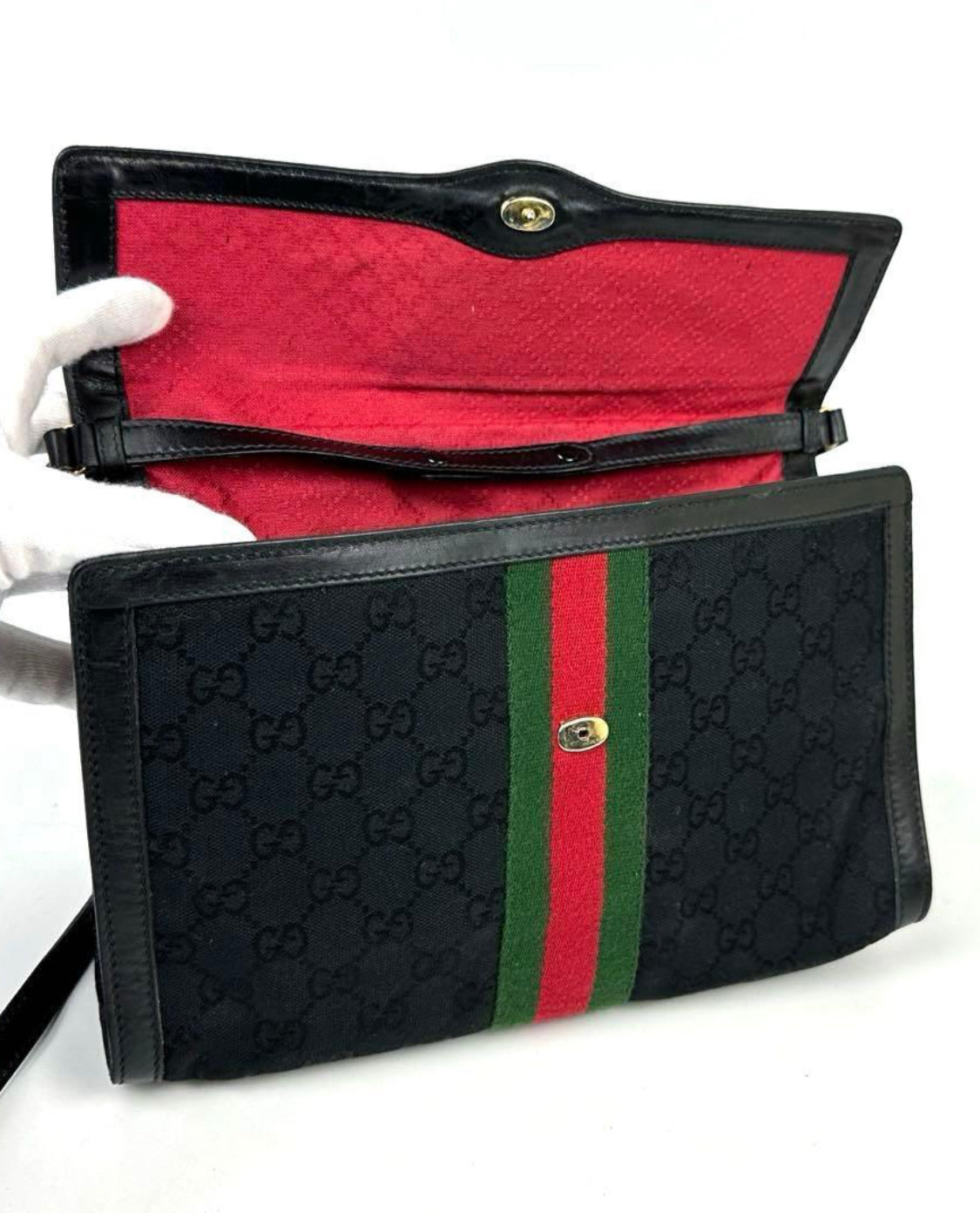 GUCCI Web Sherry Line GG Canvas Shoulder Bag Vintage