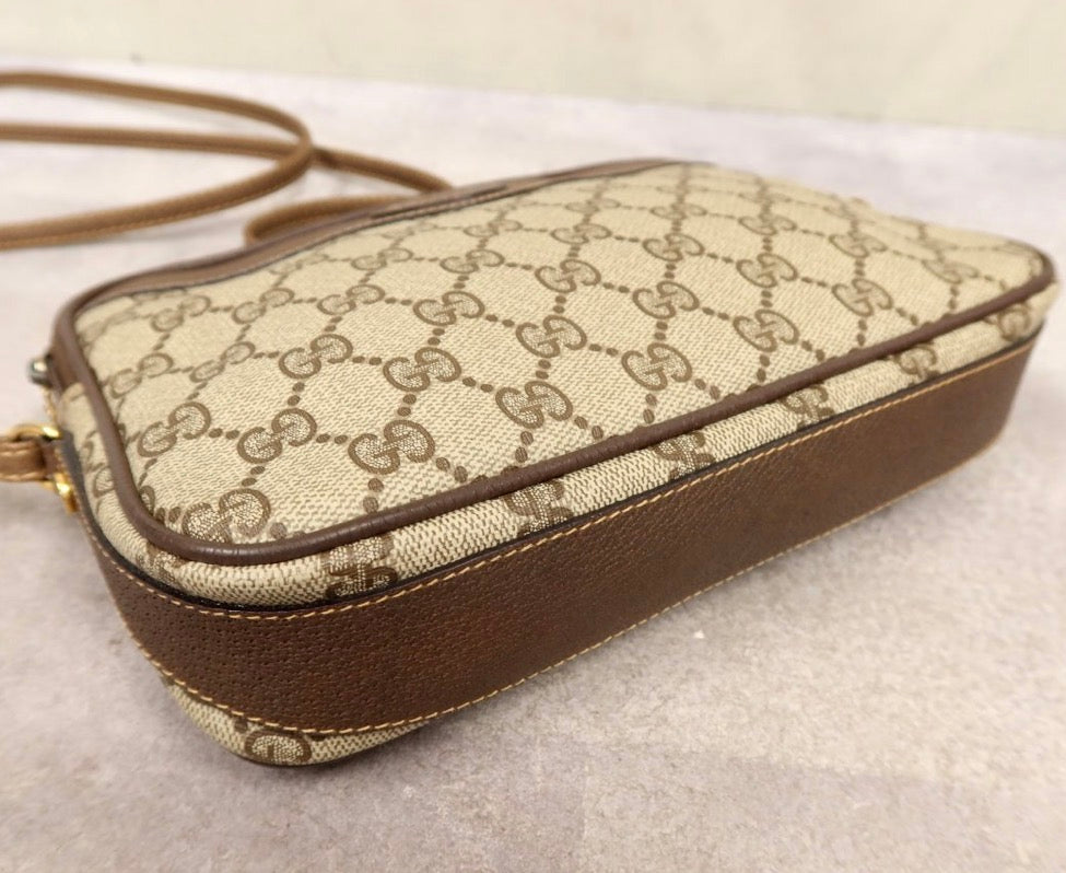 GUCCI Old Gucci GG  Supreme PVC Calf Leather Shoulder Bag Vintage Brown