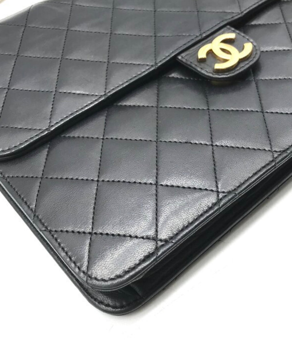 Authentic Chanel Coco Mark Matelassé Lambskin Chain Shoulder Bag, Black Vintage  With Authentication Excellenr Condition