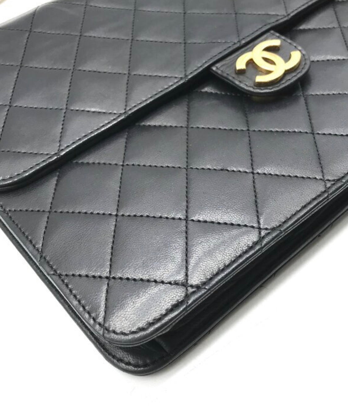 Authentic Chanel Coco Mark Matelassé Lambskin Chain Shoulder Bag, Black Vintage  With Authentication Excellenr Condition