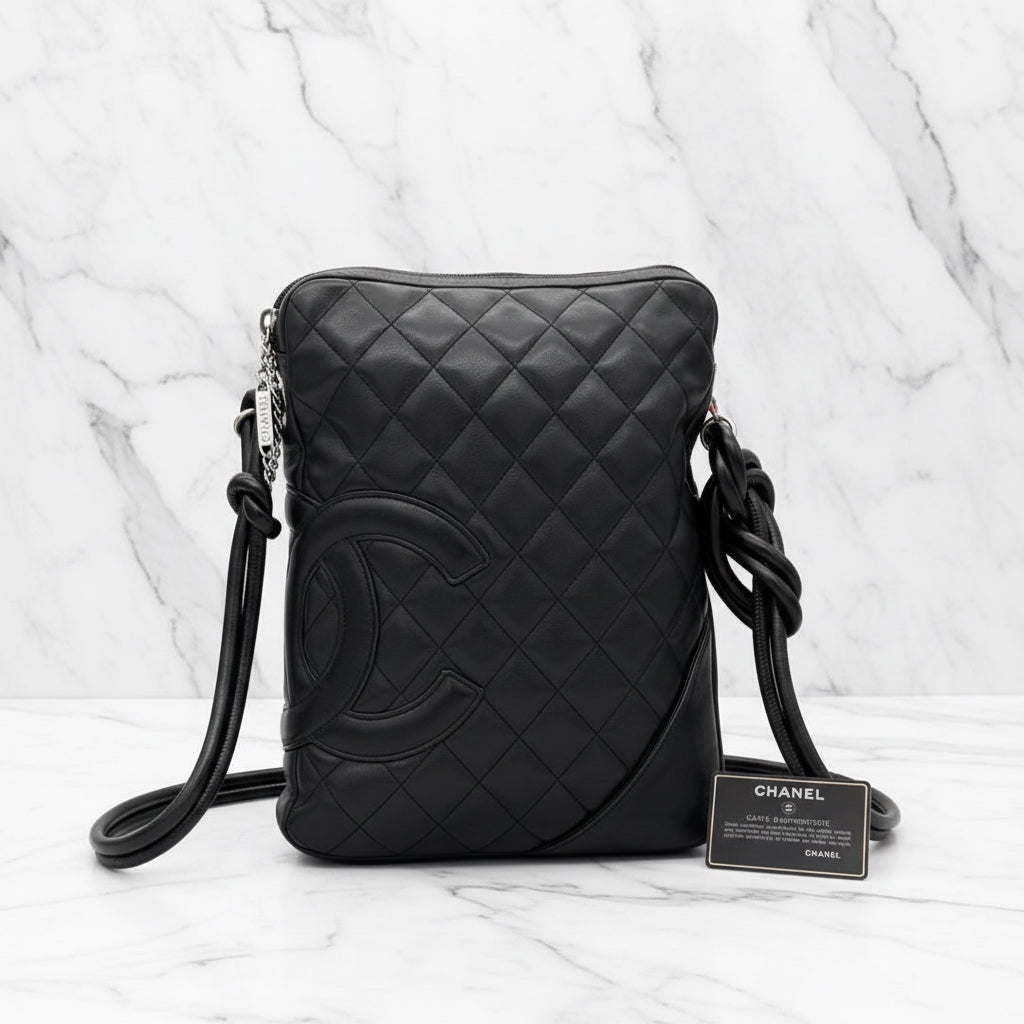ChANEL alfskin Quilted Medium Cambon Messenger Black Bag
