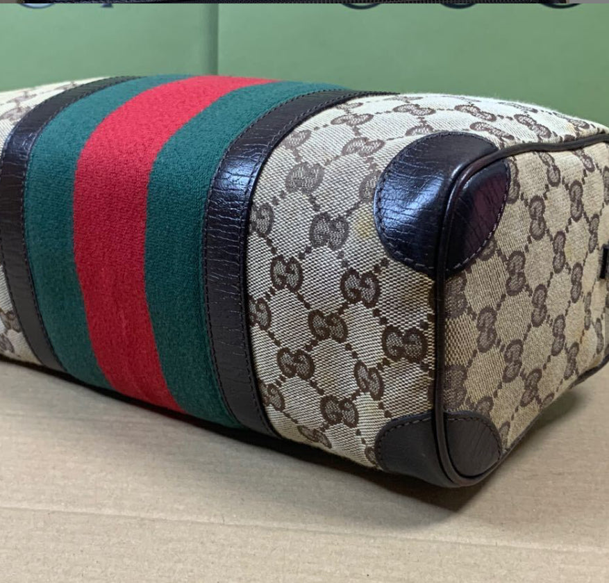 GUCCI Vintage GG Canvas Mini Web Boston Bag