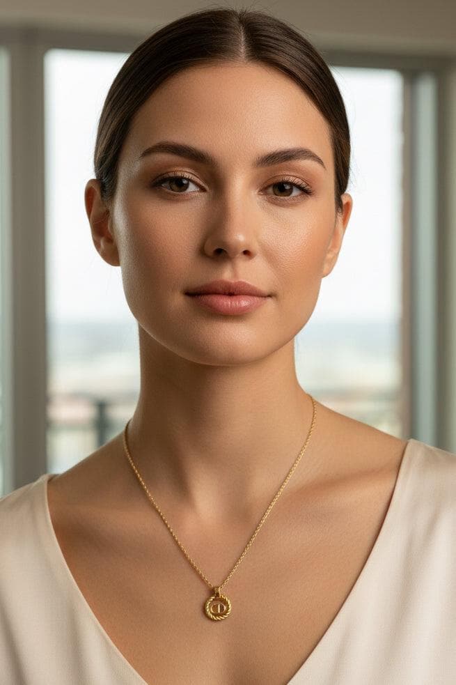 Authentjc Christian Dior Twist Circle CD Necklace  W/Box Vintage