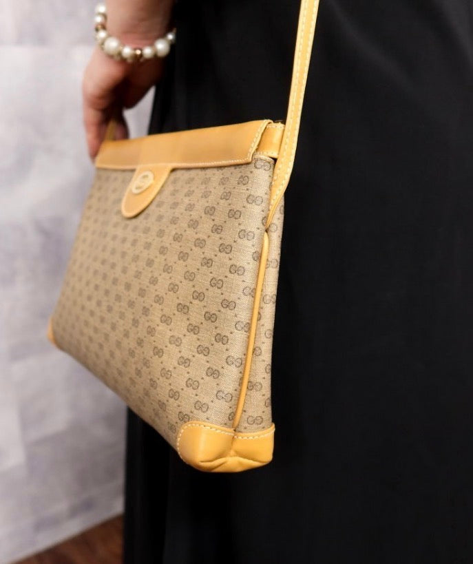 GUCCI Old Gucci Micro GG PVC Calf Leather Shoulder Bag
