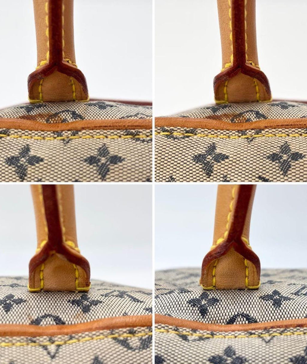 Authentic LOUIS VUITTON Monogram Mini Marie Handbag/Boston Bag, Canvas/Blue Leather Vintage