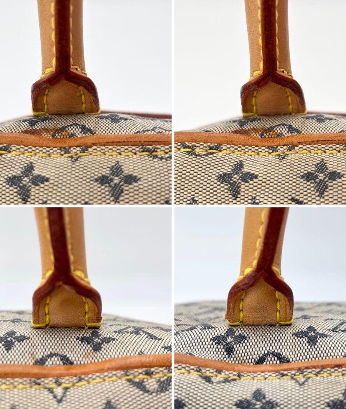 Authentic LOUIS VUITTON Monogram Mini Marie Handbag/Boston Bag, Canvas/Blue Leather Vintage