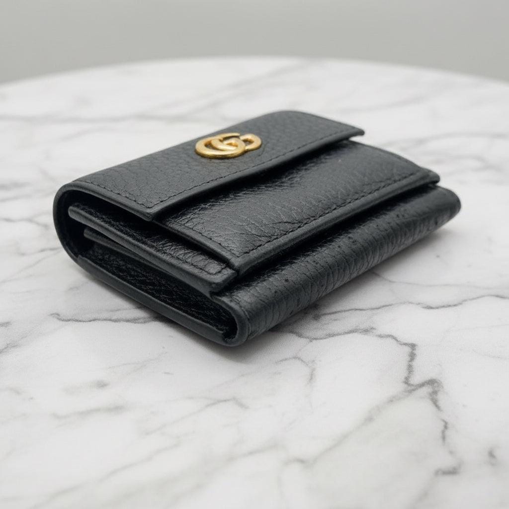 Authentic Gucci GG Logo Marmont Black Leather Compact Wallet W / box Vintage