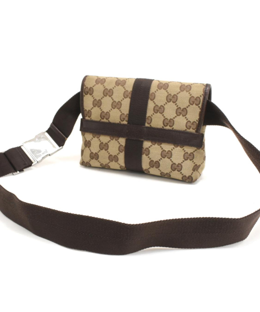 Authentic GUCCI GG Monogram Buckle Belt Bag Dark Brown