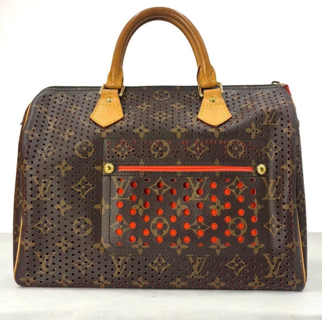 Authentic LOUIS VUITTON Monogram Perforated Speedy 30 Fuchsi Handbag