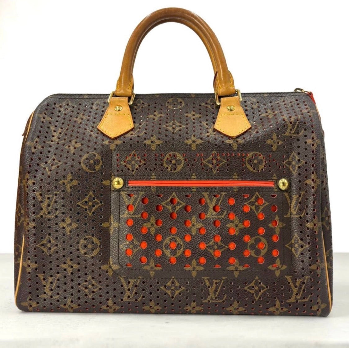 Authentic LOUIS VUITTON Monogram Perforated Speedy 30 Fuchsi Handbag